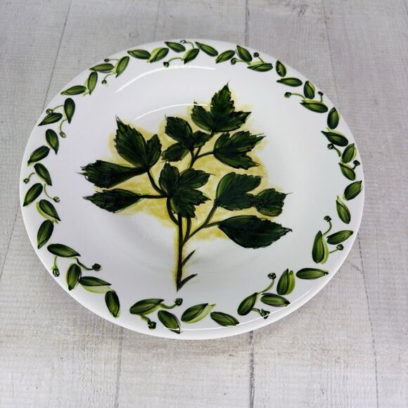 Tabletops BOTANICAL HERBS  Green Leaves Hand Painted Lunch Salad Plates Set of 5 - Picture 8 of 16